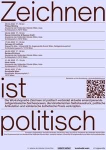 Das Projekt »Zeichnen ist politisch« wurde 2021 initiiert. Als zeitgenössisches Angebot eine Akademie für einen hürdenlosen Zugang zu Kunstvermittlung und praktizierter Kunst. Iniziiert von Veronika Dirnhofer, Elke Krasny und Ruby Sircar.