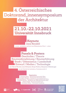 Panels und Posters
 
 
 Geschichte / Theorie
 
 Raumwahrnehmung / Raumerfahrung
 
 Stadt / Urbanismus / Landschaft
 
 Entwurf / Medien / Technologie
 
 mit: Bernd Nicolai, Lara Schrijver, Sonja Hnilica, Benjamin Dillenburger