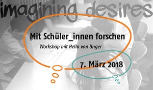 Ein Workshop mit Hella von Unger organisiert vom Fachbereich Kunst- und Kulturpädagogik am Institut für das künstlerische Lehramt.


 Der Workshop richtet sich an Beteiligte an partizipativen Forschungsprojekten, in denen  Schüler_innen mitarbeiten sowie für Personen, die partizipative Projekte  mit Schüler_innen planen.


 Ankommen und Kaffee- bzw. Teetrinken ab 16.30 h.