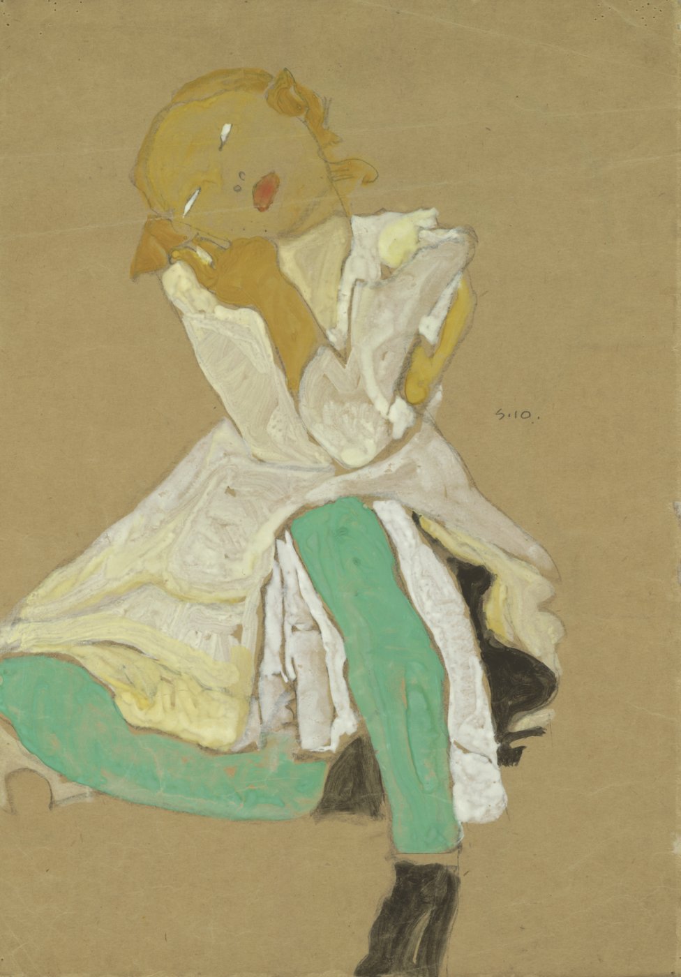 Egon Schiele (Tulln 1890 – 1918 Wien), Kauerndes Mädchen, 1910, Gouache, Vorzeichnung mit Kreide, auf Papier© Kupferstichkabinett der Akademie der bildenden Künste Wien