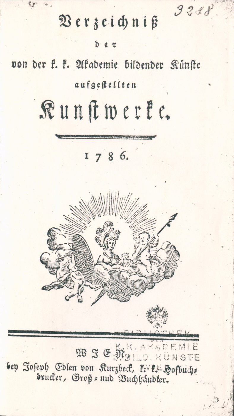 Gedruckte Seite, Frakturschrift, unterhalb des Titels die Abbildung der Göttin Minerva/Athene, mit einer Eule auf einer Wolke sitzend, flankiert von zwei Putti, einer ihre Lanze, der andere ihren Medusenschild haltend, umgeben von einem Strahlenkranz